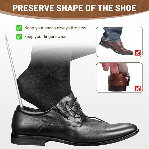 Diboniur Chausse Pied,30cm Chausse Pieds Long Manche,Chausse Pied Long Metal avec PoignéE En Caoutchouc,Chausse-Pieds avec Trous De Suspension,Convient à Tous Les Types De Chaussures