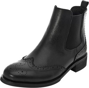Femme Brogue Wingtip Cheville Haute Glisser sur Confort Cuir Chelsea Bottes et bottines